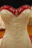 Robes de mariée brodées de taches rouges et blanches vintage chérie lacets corset dentelle perlée mariée robe de mariée robes plus taille265M