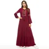 ANTIME New High Waist Dress Autumn Winter O-Neck Casual Women Tassel Embroidery A-Line Long Sleeves Elegant Maxi Wine Red Dress