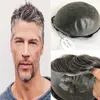 Grey Human Hair Mens Toupee Full Pu Men Wig Thin Skin Pu Toupee For Men Hairpieces Replacement Systems 10X8 inch Men Hair