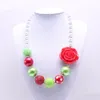 Green+Red Flower Christmas Kid Chunky Necklace Christmas Style Bubblegume Bead Chunky Necklace Jewelry For Baby Kid Girl