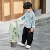 Kinderkleidung Jungen Hanfu Herbst Kleidung Neue Celebrity Style Retro Tang Button Shirt + Hose 4-120 Jahre alt