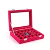 24 Grid Velvet Glass Jewelry Ring Display Organizer Box Tray Holder Earrings Storage Case Showcase Display Storage 24 Section Boxes RRA3237