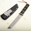 Ny VG10 Damascus Steel Straight Kniv Tanto Blade Ebony Handle Survival Rak knivar med Kydex-mantel