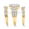 Vecalon Classic Sieraden Marquise Cut 2CT 5A Zirkon CZ Wedding Band Ring Set voor vrouwen 14kt geel goud gevulde engagementring J190704