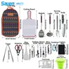 17pcs sac à dos camping ustensiles de cuisine ustensile de cuisine organisateur de barbecue kit de mess de voyage avec étui résistant à l'eau, planche à découper, pagaie de riz,