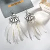 Hot Bohemian Mode Kvinnors Överdrivna Fjäder Tassels Dangle Örhängen Fläktformade Långa Örhängen S233