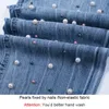 Fashion-Simplee Pearl Tassels Blue Jeans de cintura alta Mujer Streetwear Pocket Casual Jeans 2018 Summer Denim Pantalones Mujer Bottom