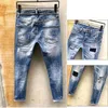 Jeans en denim pour hommes, mode italienne, vrai slim, lavé, fermeture éclair, pantalons décontractés urbains décorés, 226s