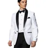Weiße Herrenanzüge mit schwarzem Schalrevers, zweiteiliger Hochzeits-Smoking, maßgeschneidert, hochwertiger formeller Anzug, Bräutigamkleidung