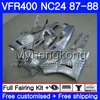 Lichaam voor HONDA RVF400R VFR400 R NC24 V4 RVF400RR VFR400R 87 88 267HM.8 RVF Glossy Silvery Hot VFR 400 R VFR400RR VFR 400R 1987 1988 FUNLING