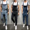 Mode hommes déchiré Jeans barboteuses décontracté avec ceinture combinaisons trou Denim salopette vélo Jean designer