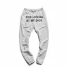 Fashion Printed Letter STOP LOOKING AT MY DICK Sweatpants With Pockets Black Grey High Waist Drawstring Loose Casual Trousers