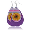 Hoge Kwaliteit Zonnebloem Gedrukt Faux Lederen Teardrop Oorbellen Kleurrijke Gelaagde Bloem Patroon Water Drop Earrings Creative Gifts