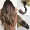 Luxo Tape Qualidade Virgem Remy cabelo humano nas extensões Balayage Destaques preto com Ash Loiro Invisiable Glue Tape em extensões do cabelo