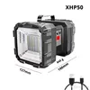 Rechargeable LED Searchlight Latarka LED Latarka LED Reflektor z XHP 70.2 Koralik Wodoodporne Camping Light