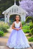 Prinzessin Lavendel Ballkleid Blumenmädchenkleider Juwelenhals Spitze Applikationen Perlen Pailletten Lange Mädchen Festzug Kinder Prom Geburtstagskleider