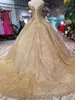 Nuovi abiti da ballo oro lungo bling con paillettes abiti da ballo Quinceanera Dresss Off Shoorte Court Train Formale Abbigliamento Abito Spola