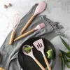 8913PCS Silikonkokningsredskap Set nonstick Spatula Spade Trähandtaget Matlagningsverktyg Set With Storage Box Kitchen Tools T27075005