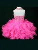Özel Yapım Doğum Günü Partisi Elbiseler Bir Çizgi Mini S Halter Pembe Cupcake Kızlar Pageant Elbiseleri Kızlar Kristal Boncuklu Ucuz Çiçek GI238G