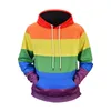 Fashion- Hooded Sweater 2019 Autumn And Winter New Large Size Fat Hoodie Men Creative Rainbow Striped Print Hooded Sweater Loose