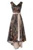 2019 Nouveau Sexy Camo Salut-Lo Col En V A-ligne Robes De Bal Plus La Taille Satin Homecoming Cocktail Party Occasion Spéciale Robe Robe Fiesta BH29