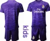 2019 20 Real Madryt Kids Soccer Bramkarz Mundury 25 Courtois 1 Navas Bale Ramos Morata Purple Yellow Youth Bramkarz Kit8551880