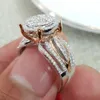 Hele-14K Rose en Gold Diamond Rings Luxe Banket Engagement Anillos Bizuteria Edelsteen Ronde Bruiloft Sieraden Topaas Diamond303W