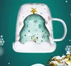 Christmas Tree Glass Cup Mugs Heat Resistant Double Layer Glasses Bottes Breakfast Oatmeal Milk Cup Custom Drinking Mug Gift GGA2689