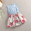 Enfants Designer Vêtements Filles Denim Floral Dress Rose Fleur Princesse Robes Sans Manches Enfants Tenues D'été Enfants Vêtements DHW3771