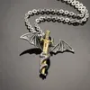 Hip Hop Pendant Necklaces Super Cool Evil DragonSword Titanium Steel Personality Unique Designer Jewelry Men Antique Gold Color N1099820