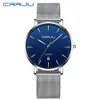 Relogio Masculino Crrju Moda Mens Relógios Top Luxo Azul Azul Relógios À Prova D 'Água Ultratina Casual Quartz Watch Homens Relógio Desportivo