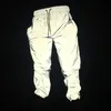 Pantaloni da jogging da uomo Pantaloni riflettenti Pantaloni Hip Hop Danza al ginocchio Streetwear Haruku Luce splendente notte