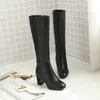 Duży rozmiar 34-45 Moda Jesień Zimowe Buty Kobiety Plac Toe Zip Wysokie Obcasy Buty Kolan High Boots Women 2019 Nowy