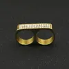 Hip hop strass anel de dois dedos para homens geométrico brilhante banhado a ouro anéis simples de aço inoxidável moda jóias 275p