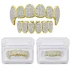 힙합 Grillz 눈부신 지르콘 마이크로 헬기 치과 그릴 패션 남성 여성 18K 골드 도금 CZ 다이아몬드 치아 중괄호