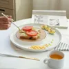 Round White Porcelain Bamboo Cheese Cracker Tools Set with Serve Plate for Sushi Steak Fruit Vegetable Breakfast Bread