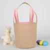 Jute Easter Bunny Tote,Cute Easter Rabbit Basket Round Canvas Gift Bag Cartoon Cute Bunny Tails Bucket Rabbit DIY Pail Buckets EEA1138-2