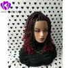 14inch Handmade Box trança trançado peruca dianteira do laço Com Curly Termina Cor 1b / Borgonha Red Ombre cor short trança perucas de cabelo para as mulheres negras