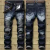 Jeans da motociclista drop Jeans da motociclista strappati elasticizzati effetto consumato da uomo Pantaloni da motociclista hip-hop slim fit con fori in cotone denim punk298O