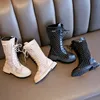 Retail Kinderen Meisje English Princess Boots High Cross-Tied Casual Snow Boots Winter High-Top Shoes Kids Girls Mode Plus Fluwelen Laarzen