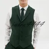 Billiga Country Groom Västar Green Wool Notch Collar Västar Skräddarsydd Brudgum Vest Slim Fit Mens Suit Vest Groomsman Prom Bröllop Waistcoat