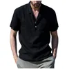 Erkek Yaz Rahat Gömlek Vintage Saf Renk Keten Kısa Kollu Erkek Gömlek Nefes Mens 'Elbise Gömlek Camisa Masculina Bluz