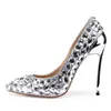 Discoteca Salto Alto Wedding Party Crystal Glass prata sapatos bicudos Toe Stiletto Heel Women Shoes lindo strass Bombas