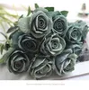 Flanel Rose Flower 10 stks / partij Bruiloft Decoraties Real Touch Cloth Rose Flower Head Plastic Stam Thuis Office Shop Silk Decorative Rose