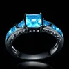 18KGP selo zircão cúbico Blue Diamond Rings para mulheres Lady Black Gold Filled casamento do amor Engagement Promise Ring Anel