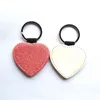 sublimation glitter leather keychains blank pink golden heart shape key ring with bright powder hot transfer printing consumables