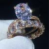 Vecalon Party Finger Ring Set Rose Gold Filled 925 Silver Ovaal Cut Diamond Party Trouwringen voor Dames Mode-sieraden