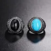 Vente en gros - Modèle vintage Bleu Turquoise Pierres précieuses Bague en acier titane Accessoires de bijoux européens et américains pour hommes et femmes