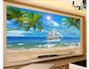 Personalizzato 3d seta murales carta da parati Smooth vela cocco albero paesaggio marino pittura TV sfondo muro di carta per pareti 3d