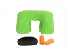 Kit de viaje para acampar al aire libre, coche, avión, almohada inflable para el cuello, soporte de cojín + máscara para sombra de ojos, Blinder + tapones para los oídos